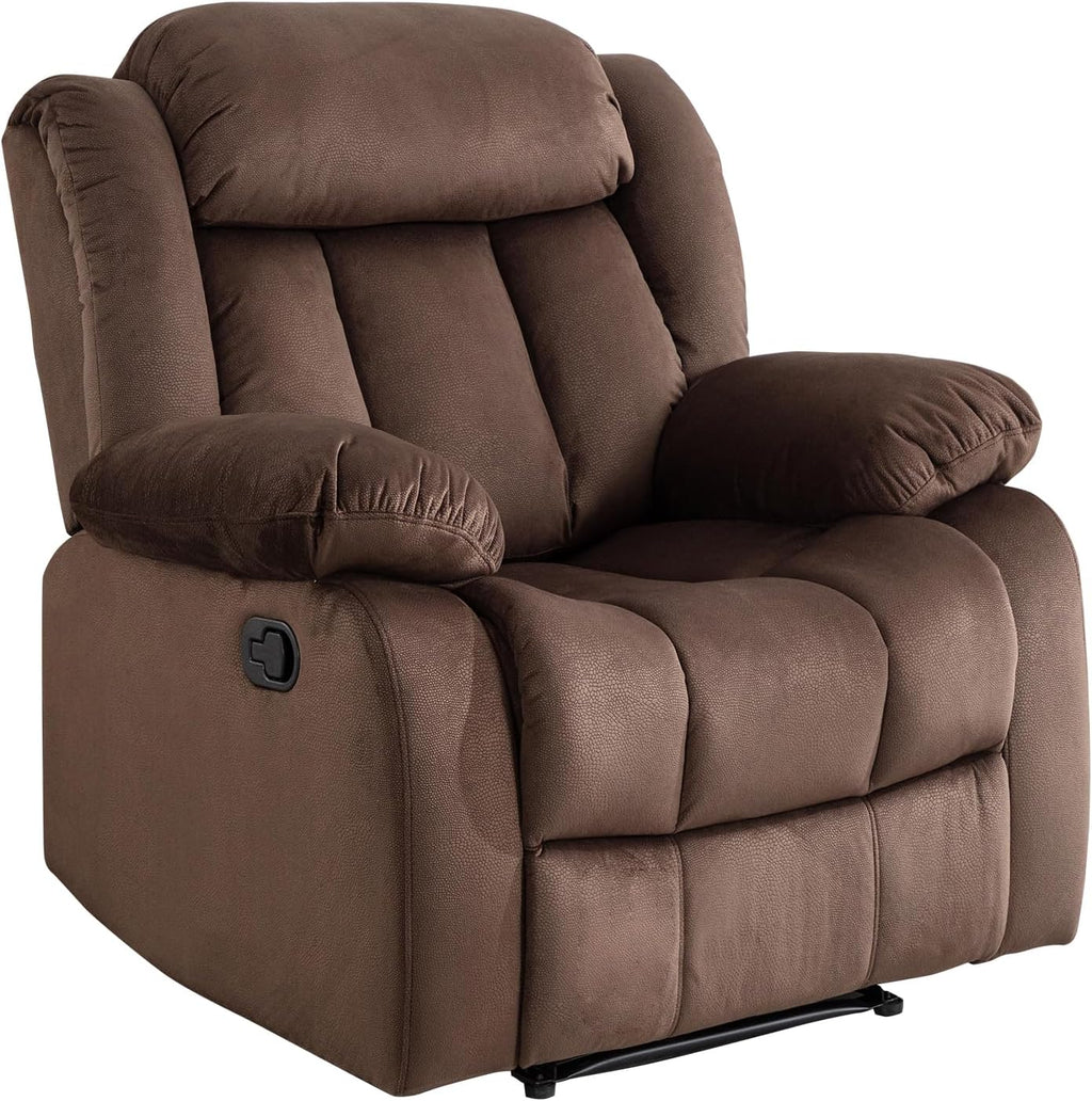 EBELLO Manual Recliner Chair, Classic and Fabric Recliner Sofa with Overstuffed Arms and Back for Living Room, Bedroom, Brown