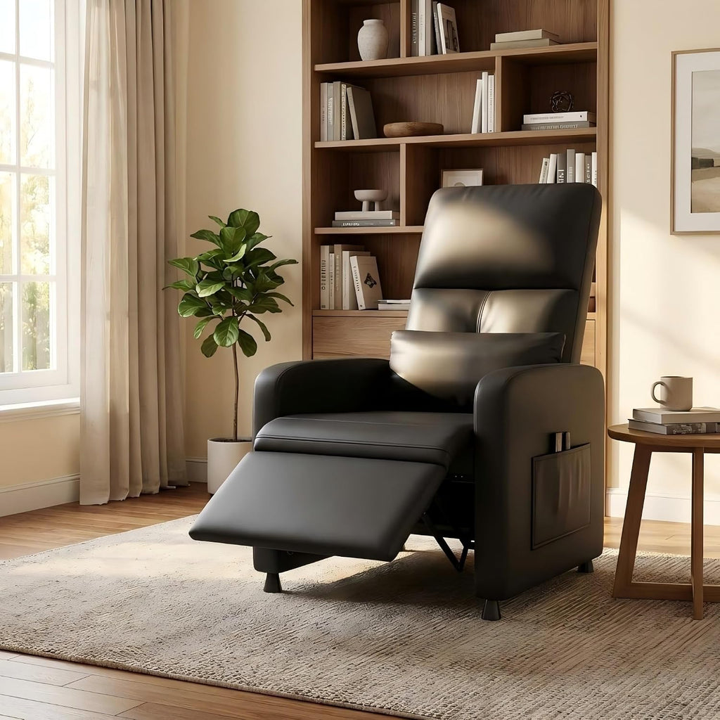 Power Recliner Chair, Electric Recliner with Memory Function & USB Port, Overstuffed PU Leather Living Room Chair with Side Pockets, Ergonomic Home Theater Seating Black