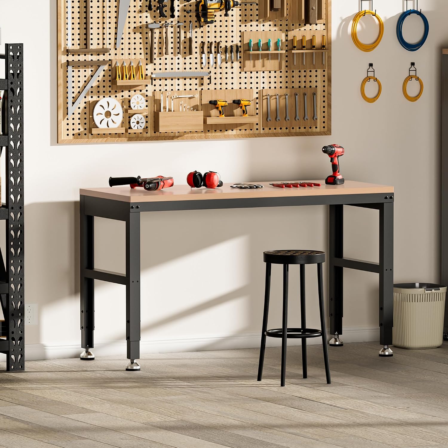 Antifir 48' Adjustable Workbench，Heavy Duty Wood Work Bench 2000 Lbs Load Capacity,Work Table for Garage, Workshop, Office, Home
