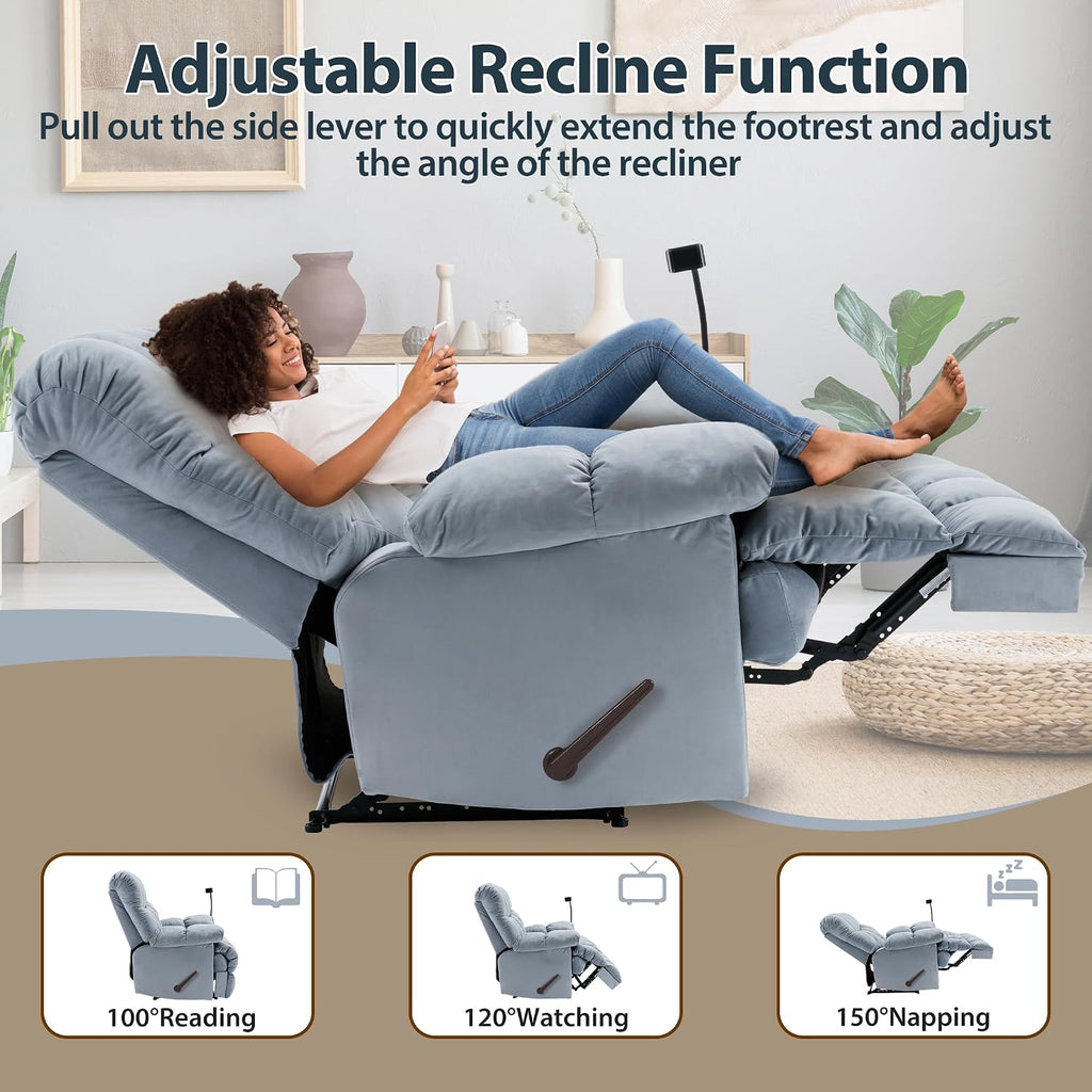 Manual Adjustable Oversized Recliner Chair with Phone Holder, Extra Large Recliner for Heavy Duty Adults 400lbs, Big Man Recliners for Living Room, Nursery, RV