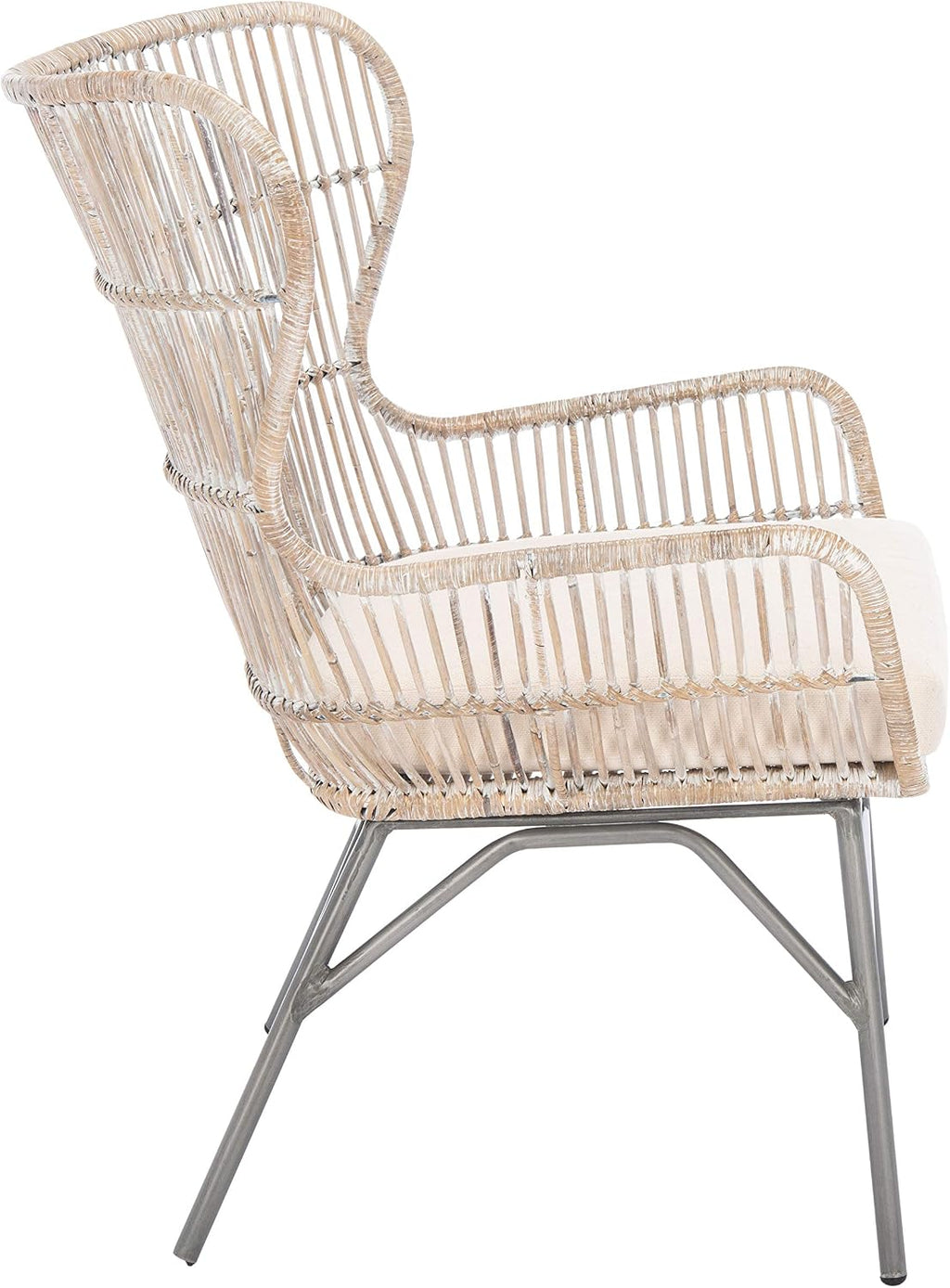 SAFAVIEH Home Collection Lenu Rattan Cushion Accent Chair, Grey White Wash/Black (ACH6510A)