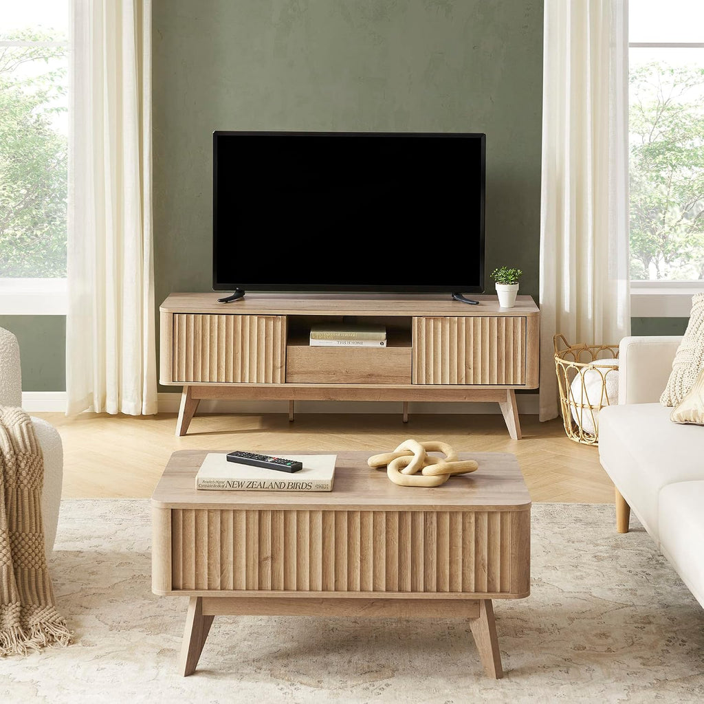 mopio Brooklyn Coffee Table, Lift Top Coffee Tables for Living Room, Mid Century, Modern Farmhouse Center Table with Lifting Top & Hidden Storage, Fluted Panel, Rising Pull Up (Oak Fluted)