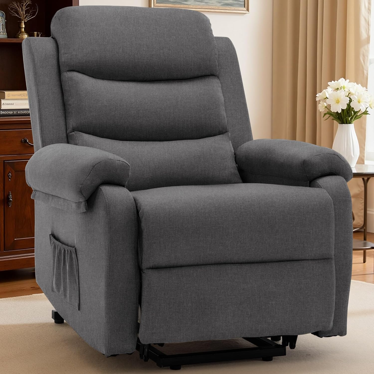 Korser Power Lift Recliner Chair for Elderly, Electric Lift Chair for Adults, Small Recliner with Side Pockets for Living Room Reading Room, Recliner Saves Your Favorite Position, Darkgrey