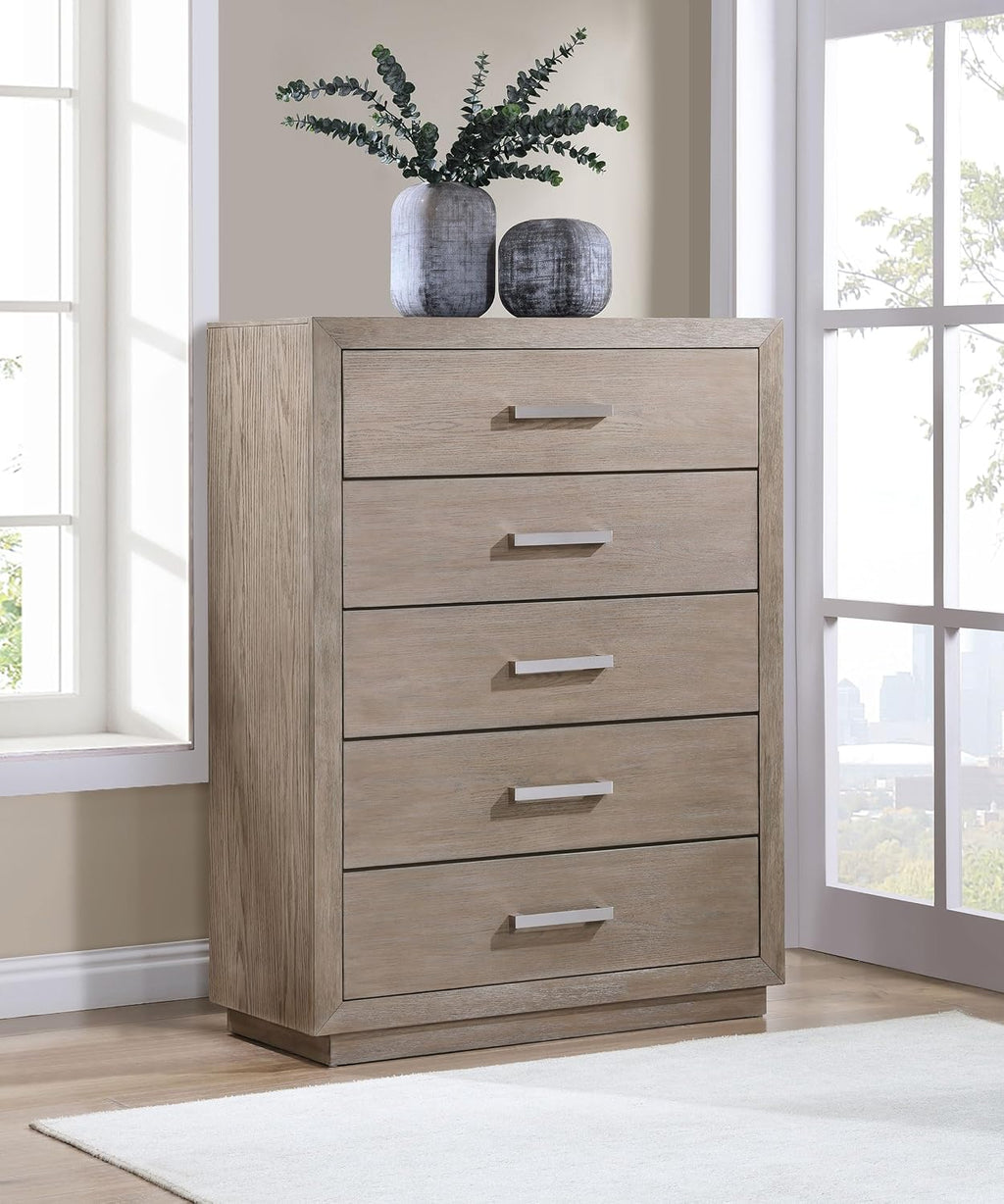 Coaster Home Furnishings - Kenora - Wood - 5-Drawer Chest with Chrome Bar Pulls, Mitered Trim and Recessed Base - Transitional - Bedroom - Barley Brown - 224855