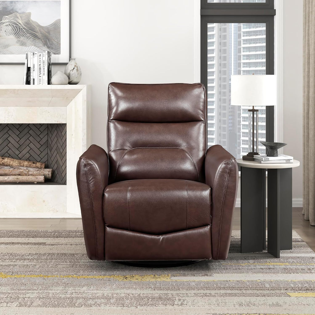 Lexicon Swivel Glider Reclining Chair, Top Grain Leather Match Manual Recliner, Comfy Nursery Glider Recliner, Swivel Reclining Chair for Living Room/Office/Bedroom/Apartment, Brown