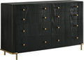 Coaster Home Furnishings - Arini - Wood - 8-Drawer Dresser with Felt-Lined Top, Round Ball Knobs, Metal Glides, Gold Base, Wire-Brushed Details, Coastal Style - Bedroom - Black - 224333