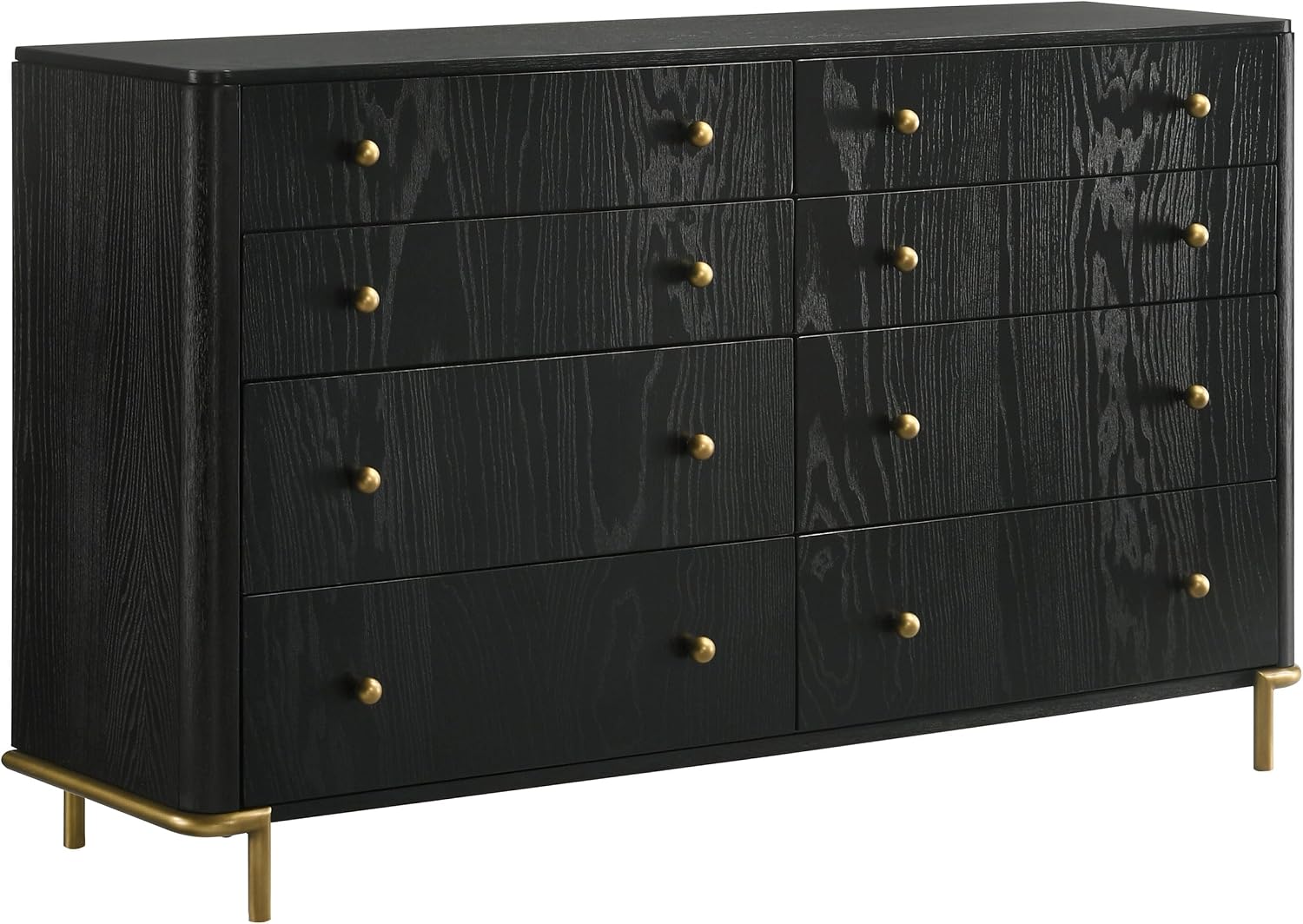 Coaster Home Furnishings - Arini - Wood - 8-Drawer Dresser with Felt-Lined Top, Round Ball Knobs, Metal Glides, Gold Base, Wire-Brushed Details, Coastal Style - Bedroom - Black - 224333