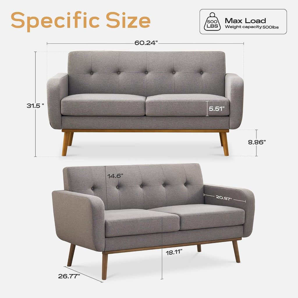 HUIMO Living Room Set, Button Tufted Living Room Furniture Sets, Upholstered Modern Couch Set with Solid Frame, Sofa Set for Living Room (Dark Grey, 3 Piece Set-1*loveseat+2*Chair)