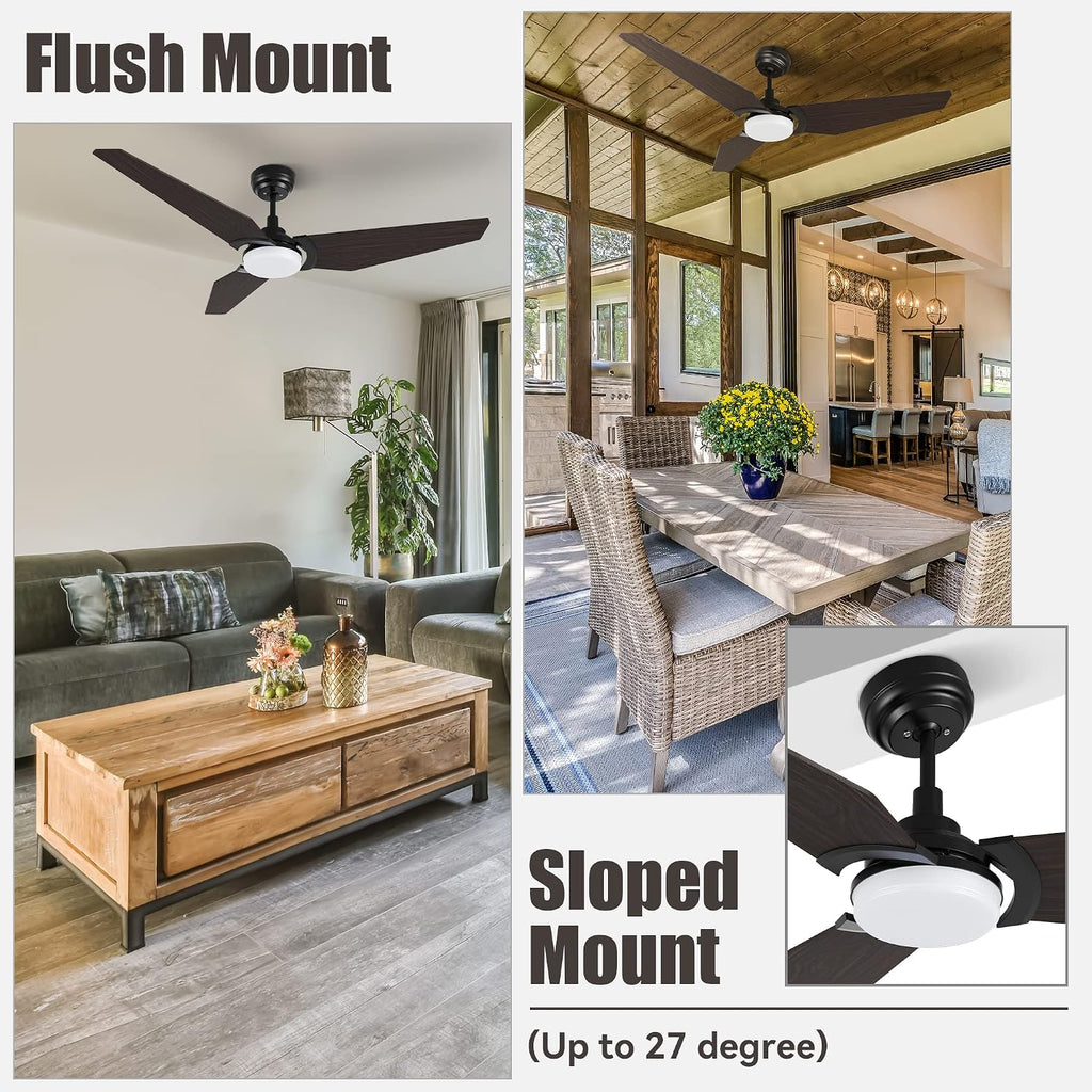 SMAAIR Ceiling Fan with Light, 56 Inch 3 Blade Low Profile Ceiling Fan with Light and 10 Speed DC Motor, Works with APP/Alexa/Google Assistant/Siri Shortcuts (Walnut)