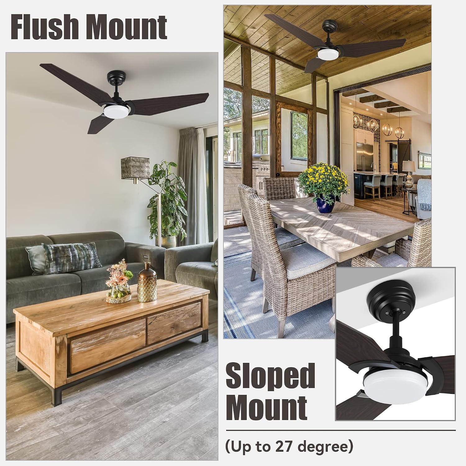 SMAAIR Ceiling Fan with Light, 56 Inch 3 Blade Low Profile Ceiling Fan with Light and 10 Speed DC Motor, Works with APP/Alexa/Google Assistant/Siri Shortcuts (Walnut)