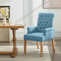 WUTUTUEE Fabric Dining Chair with Arms, Upholstered Tufted High Back Dining Room Chairs, Accent Armchair with Solid Wood Leg and Nailhead Trim, Kitchen Dining Living Room, Blue
