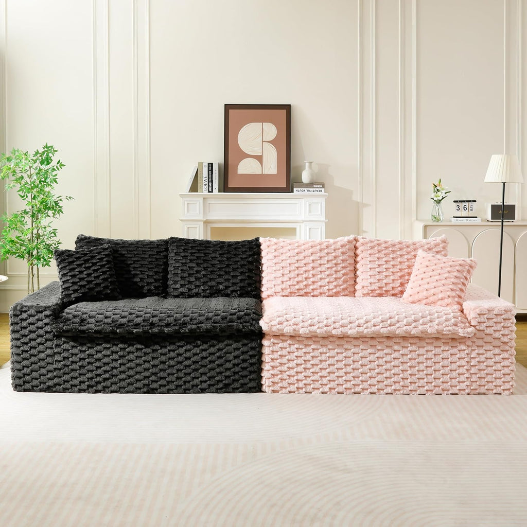 KEIKI 2Seat Modular Turtle Velvet Sofa Couch for Living Room Small Space Comfort Seekers Homeowners Warm Inviting Comfy Supportive Rest Space Elegant Premium Premium Design Pink