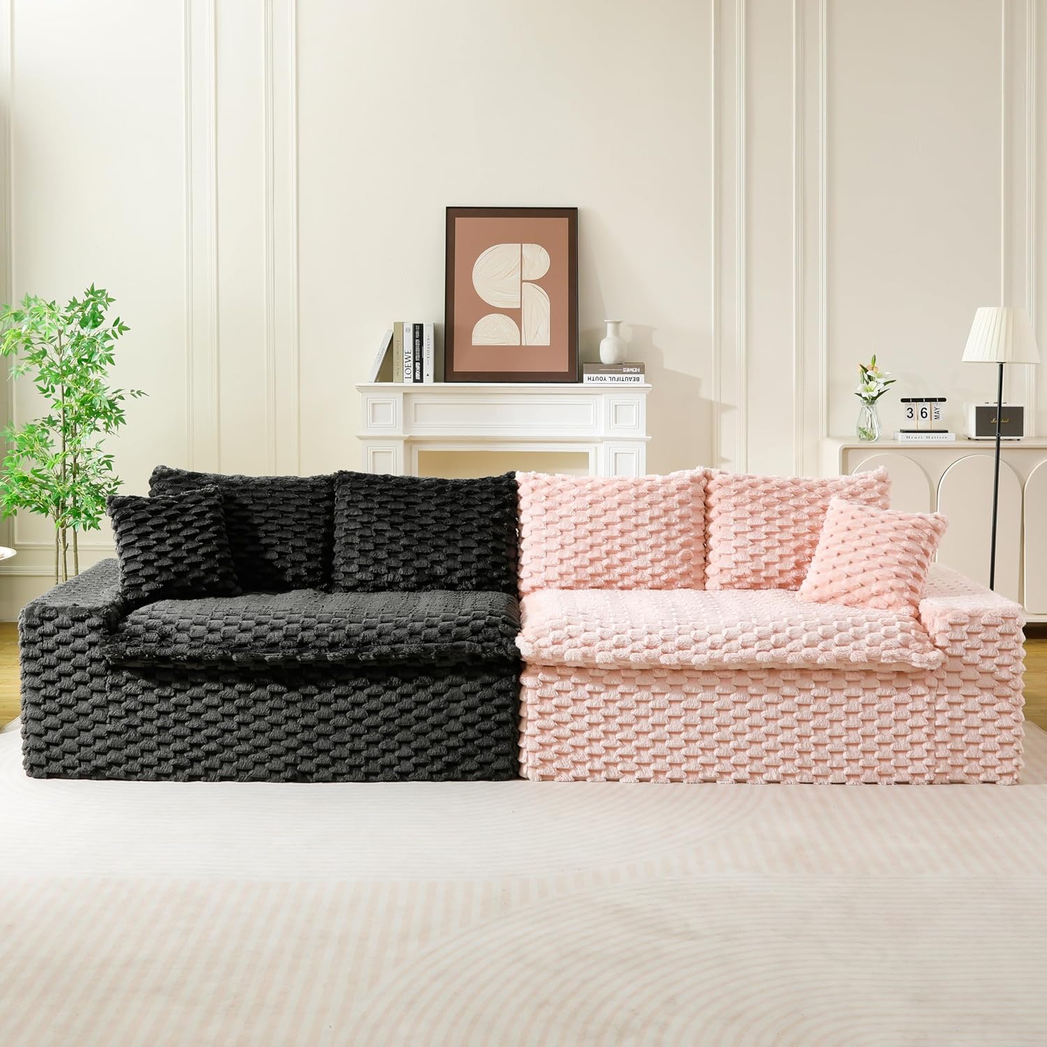KEIKI 2Seat Modular Turtle Velvet Sofa Couch for Living Room Small Space Comfort Seekers Homeowners Warm Inviting Comfy Supportive Rest Space Elegant Premium Premium Design Pink