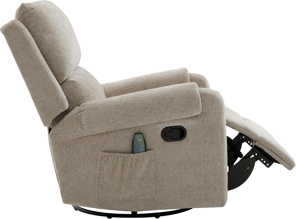 Christopher Knight Home Harper Massage Recliner Chair with 8 Modes, Chenille Upholstered Recliner Sofa, Swivel Massage Chair with a Side Storage Pocket for Living Room/Bedroom,Head Support,Light Brown