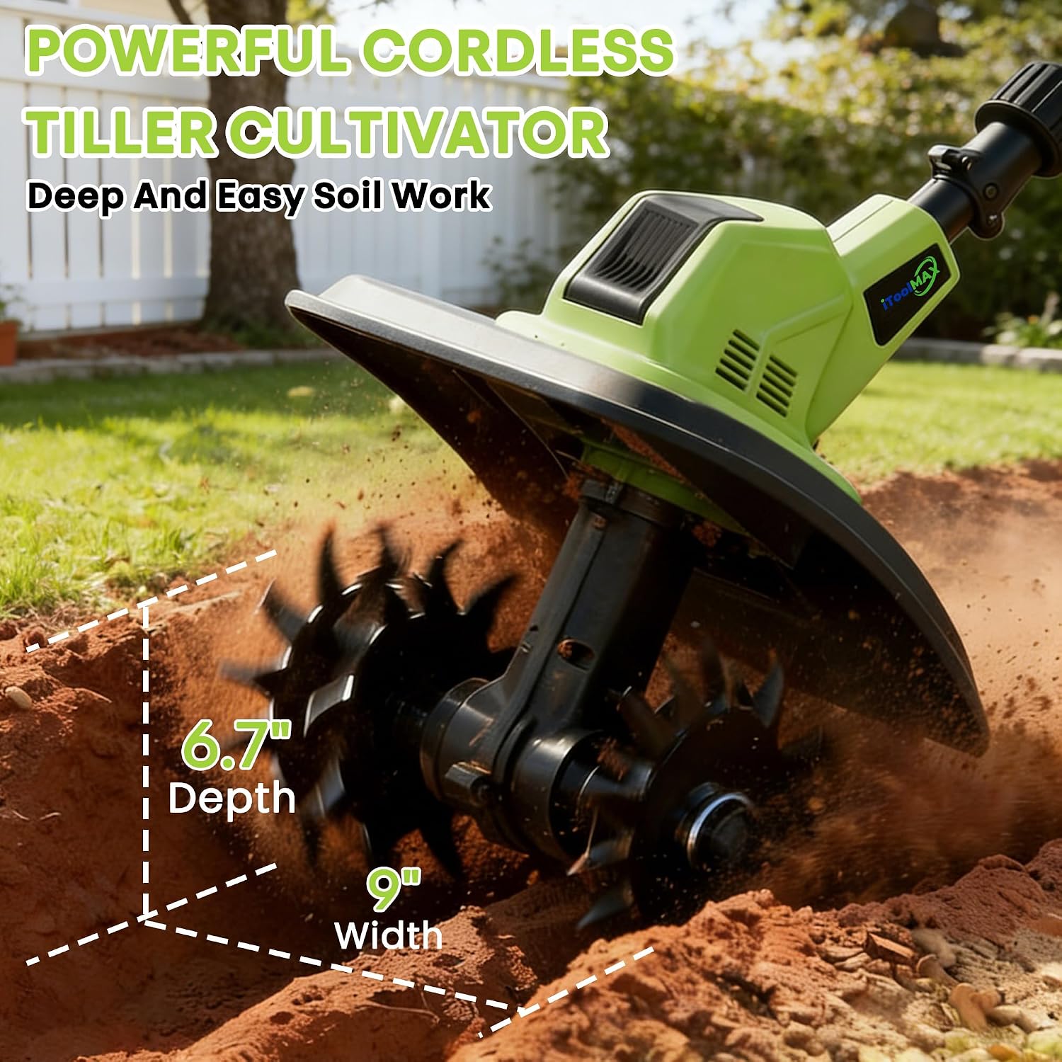 Cordless Electric Tiller for Gardening with 2 x 4.0AH Batteries, 9' Width & 6.7' Depth, 48 Steel Tines, Lightweight Rototiller for Soil Cultivation/Lawn, Gardening Gifts for Parents, Seniors