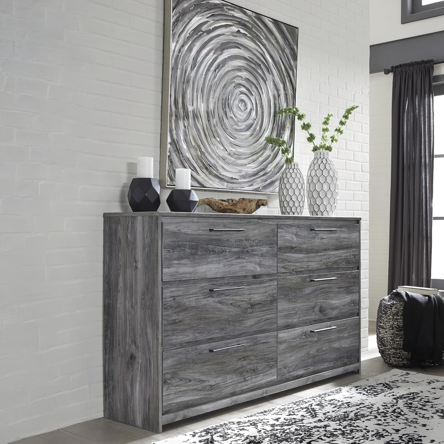 Signature Design by Ashley Baystorm Rustic Coastal 6 Drawer Dresser, Smoky Gray