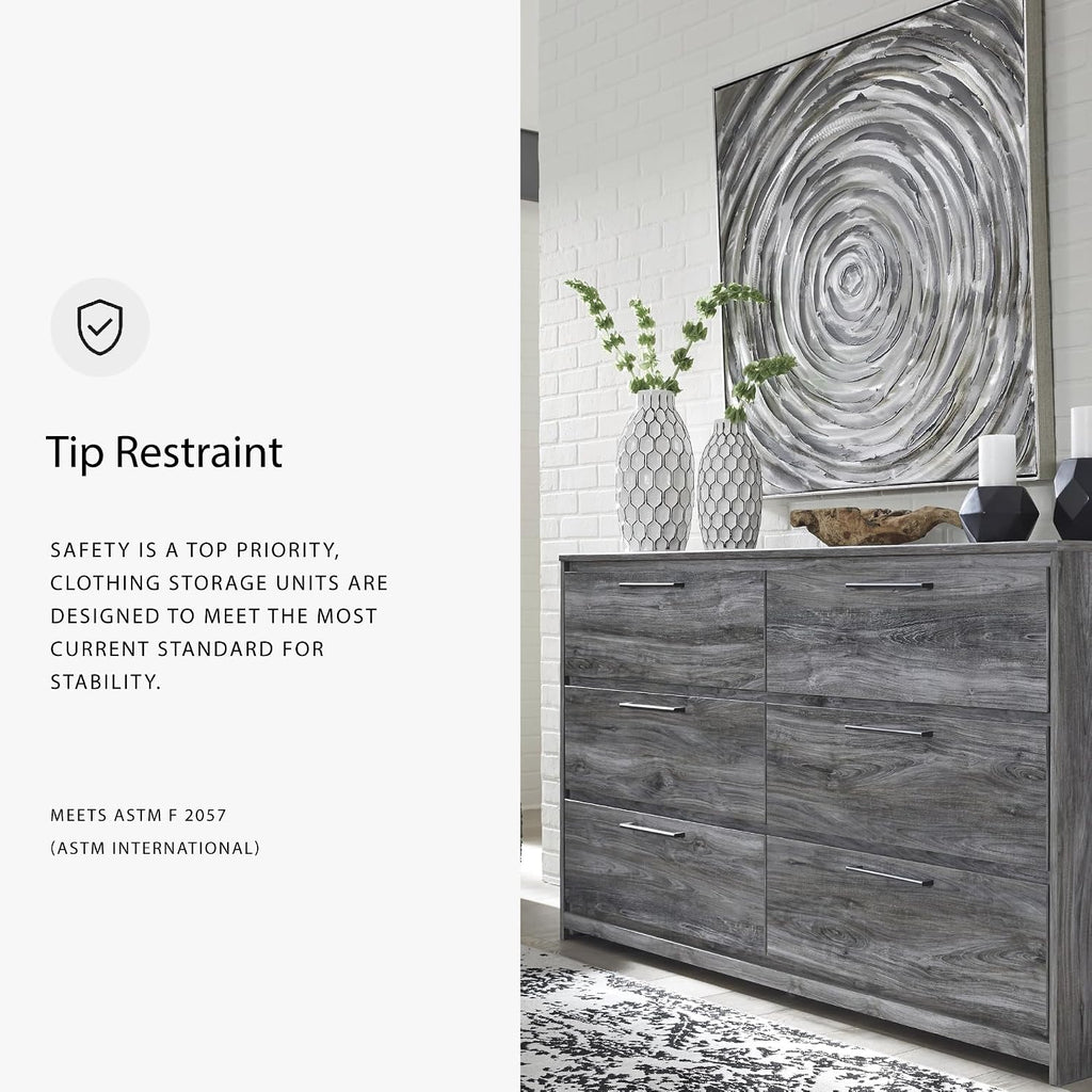Signature Design by Ashley Baystorm Rustic Coastal 6 Drawer Dresser, Smoky Gray