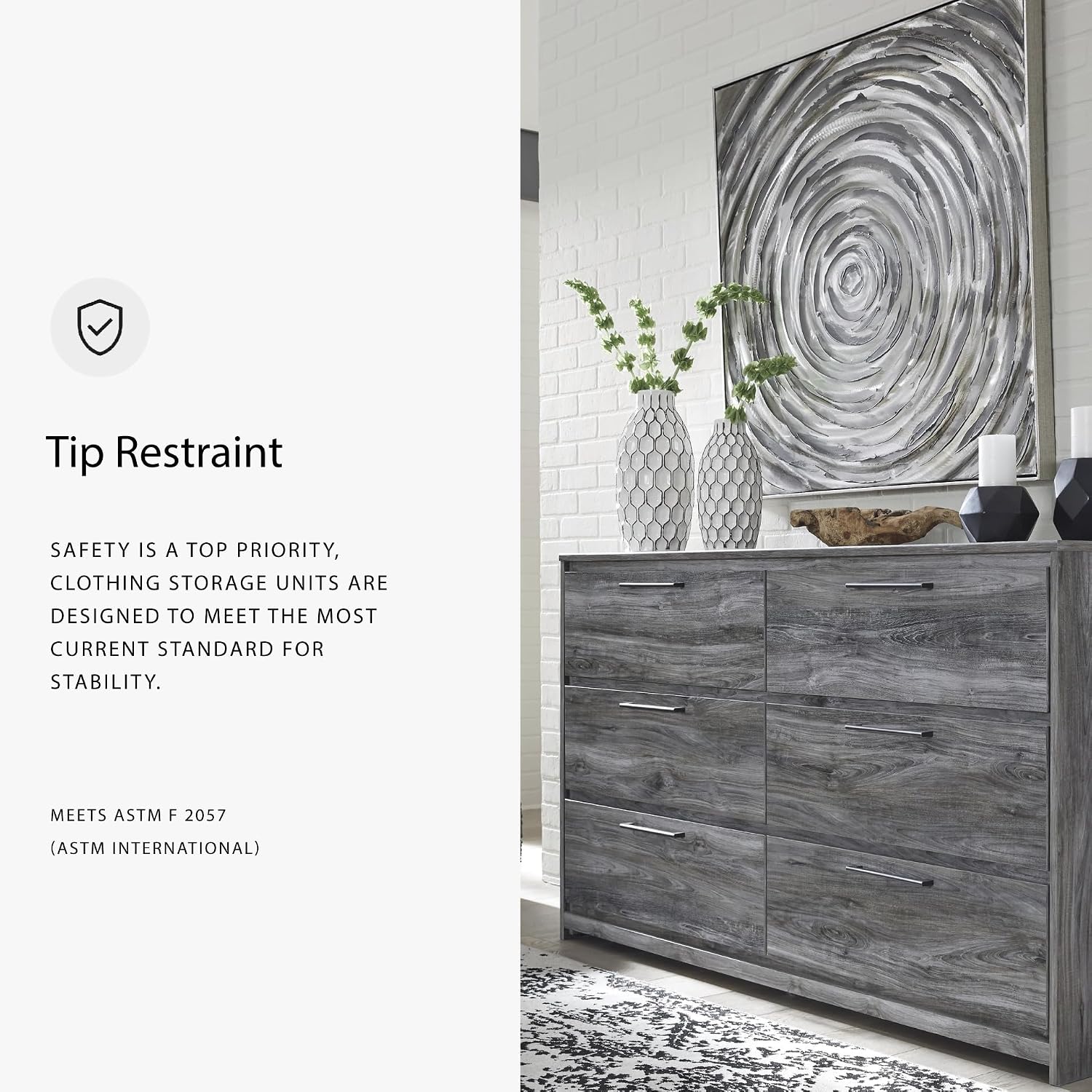 Signature Design by Ashley Baystorm Rustic Coastal 6 Drawer Dresser, Smoky Gray