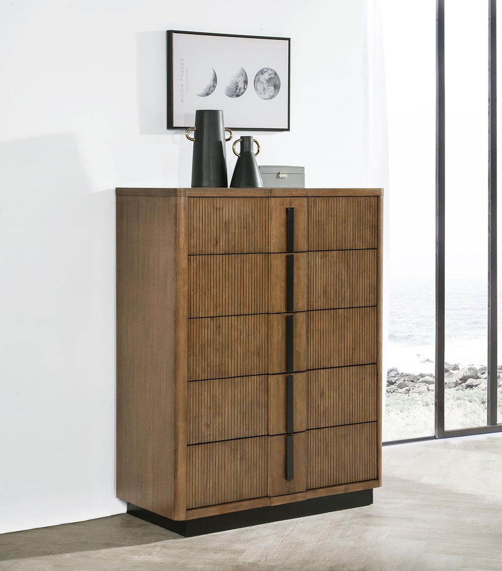 Coaster Home Furnishings Terrace Transitional Wood 5-Drawer Bedroom Chest of Drawers Chiffonier Clothing Storage Cabinet Bedroom Armoire Tall Dresser Organizer Unit Ash Brown 224905
