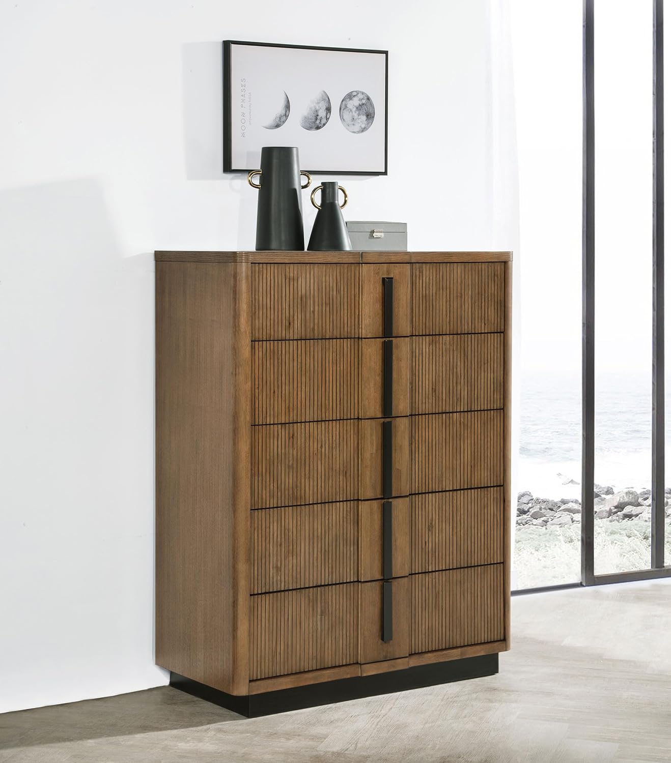 Coaster Home Furnishings Terrace Transitional Wood 5-Drawer Bedroom Chest of Drawers Chiffonier Clothing Storage Cabinet Bedroom Armoire Tall Dresser Organizer Unit Ash Brown 224905