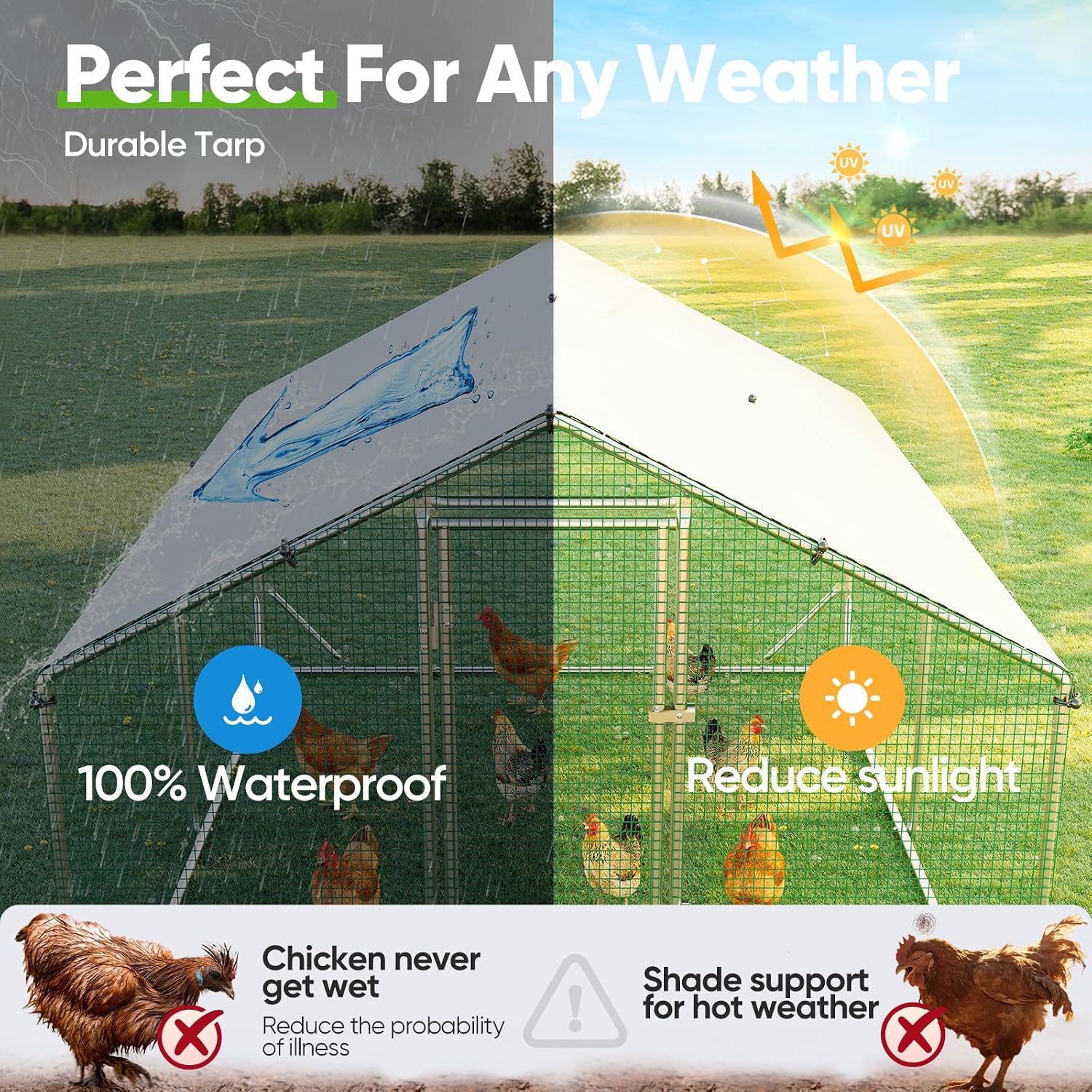 Quictent Large Metal Chicken Coop Run for 20+ Poultry with Side Hardware Cloth & Waterproof Cover, Advanced Series Outdoor Walk-in Cage Hen Duck Rabbit Dog Pen Yard Farm House, 12x9x6.6FT