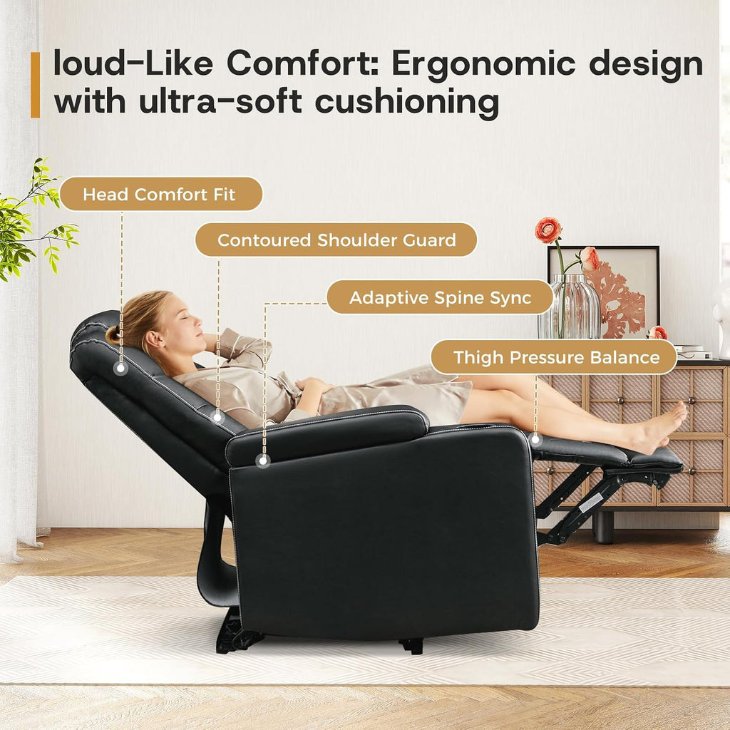 ANJ Power Recliner Chairs Set of 4, Electric PU Leather Home Theater Seating with Adjustable Recline,LED Light, Hidden Arm Storage, USB Port, Cup Holders – Breathable Backrest, FSC Wood Frame,Black