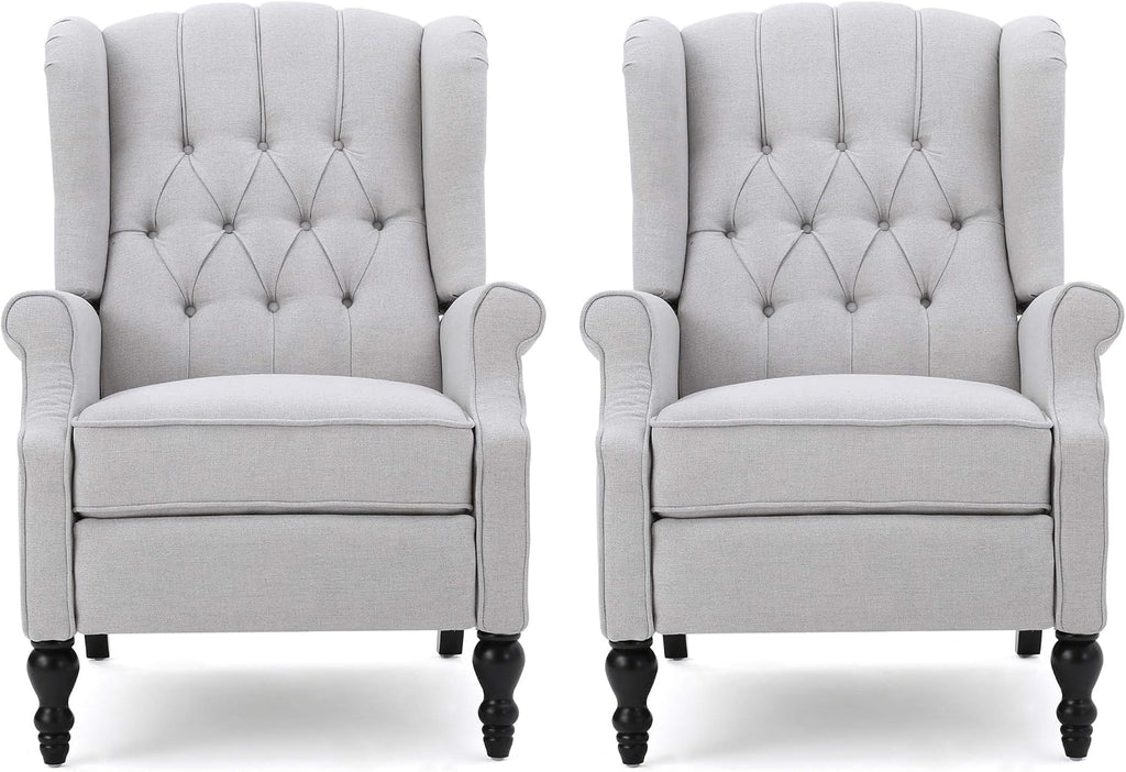 Christopher Knight Home Earlean Fabric Recliner (Set of 2), Light Gray, Dark Brown