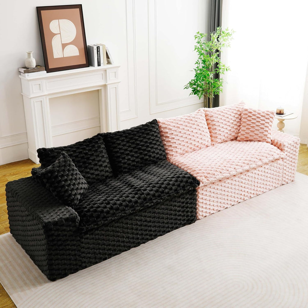 KEIKI 2Seat Modular Turtle Velvet Sofa Couch for Living Room Small Space Comfort Seekers Homeowners Warm Inviting Comfy Supportive Rest Space Elegant Premium Premium Design Pink