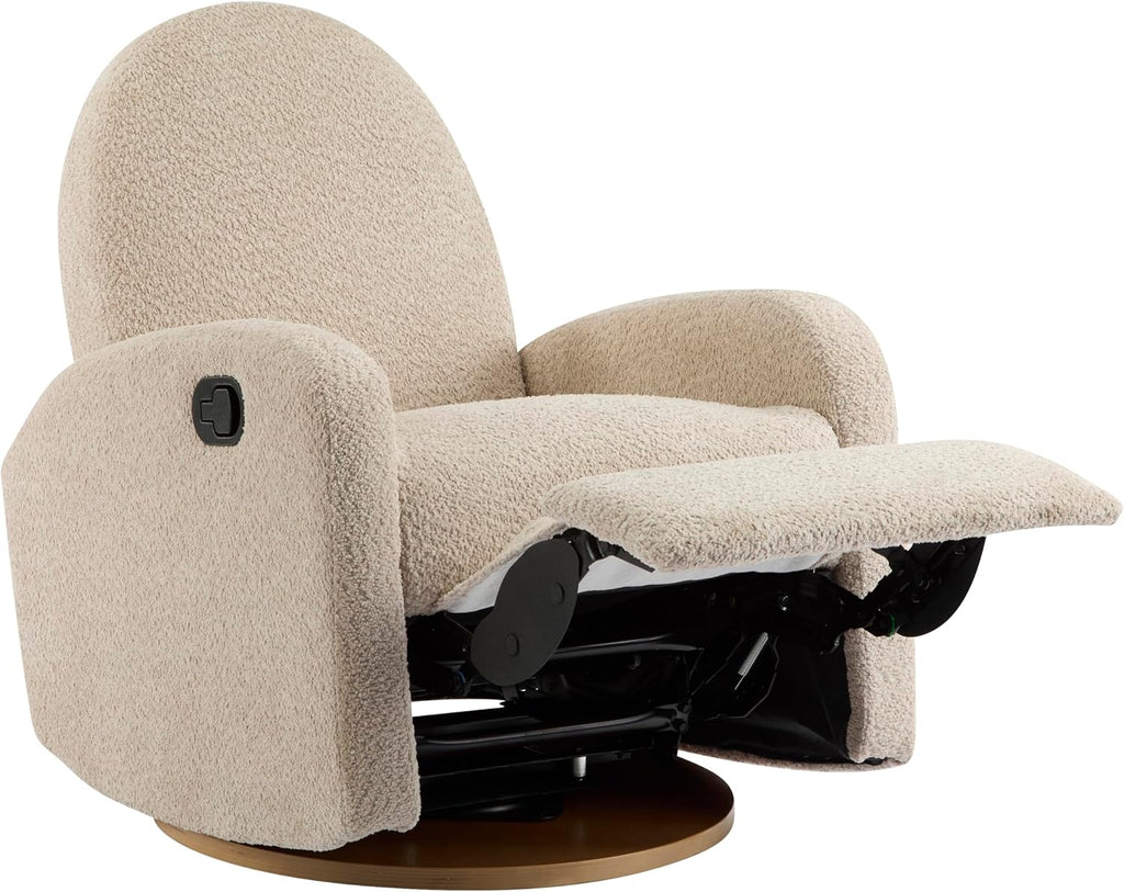 Christopher Knight Home Sidney Fabric Upholstered 360° Swivel Chair, Boucle Push-Back Recliner, Solid Wood Glider Recliner with Rotation, Living Room Single Lounge Sofa, Almond Beige