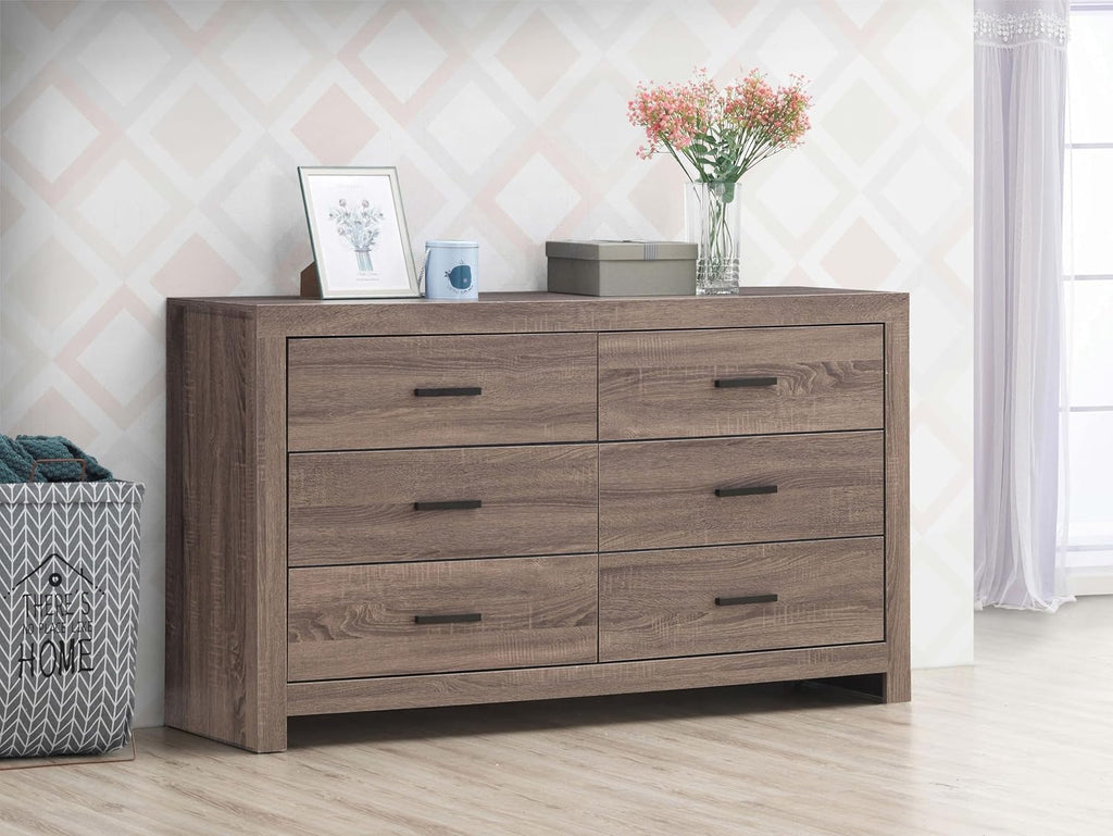 Coaster Home Furnishings Brantford Farmhouse 59-inch 6-Drawer Bedroom Dresser Clothing Storage Cabinet Wide Chest of Drawers Organizer Unit Barrel Oak 207043