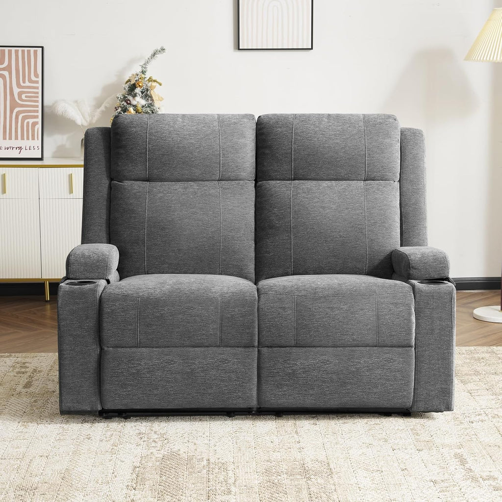 Loveseat Recliner, Double Recliner Loveseat with Adjustable Footrest & Cup Holder, Wall Hugger Recliner for Living Room & Home Theater & RV(Gray)