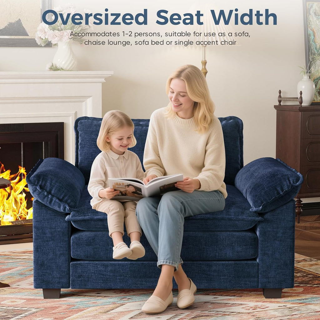 HUSFU 49.5'' W Oversized Accent Chair, Chenille Cloud Sofa Chair with Deep Seat and Extra Wide Armrests, Comfy Reading Armchair for Bedroom, Living Room, Blue