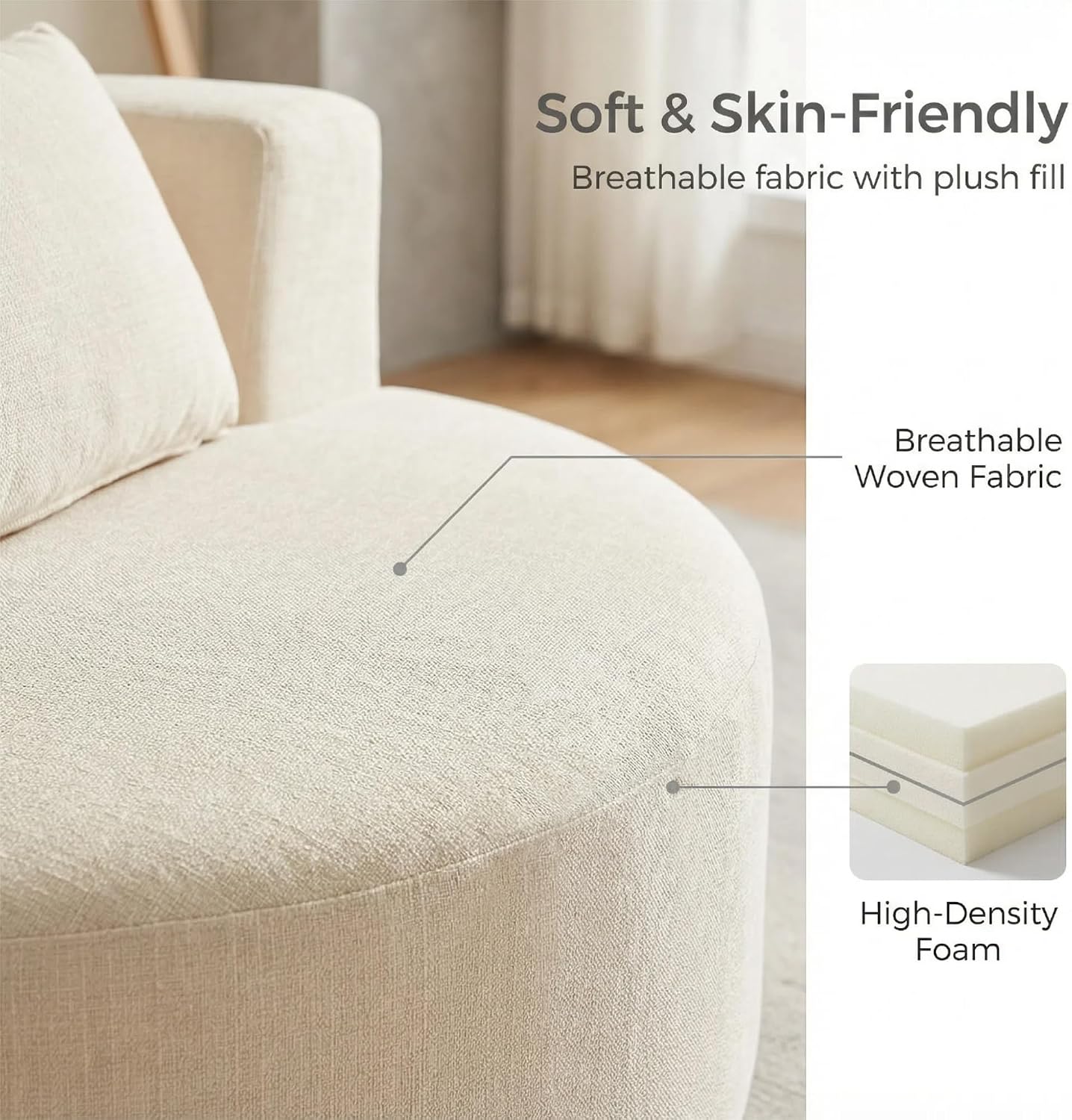Furnimart 360° Swivel Oversized Barrel Chair, Chenille Upholstered Round Accent Chair with High Density Sponge, No Assembly Lazy Sofa for Living Room Bedroom Office, Beige