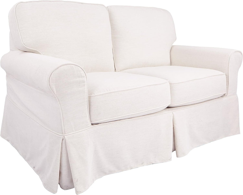 OSP Home Furnishings Ashton Rolled Arm Loveseat with Slipcover, Ivory