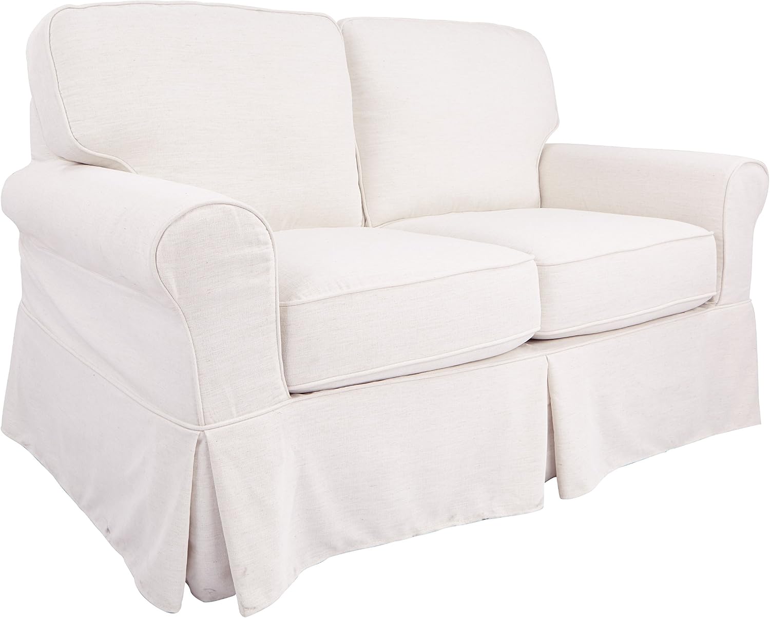 OSP Home Furnishings Ashton Rolled Arm Loveseat with Slipcover, Ivory