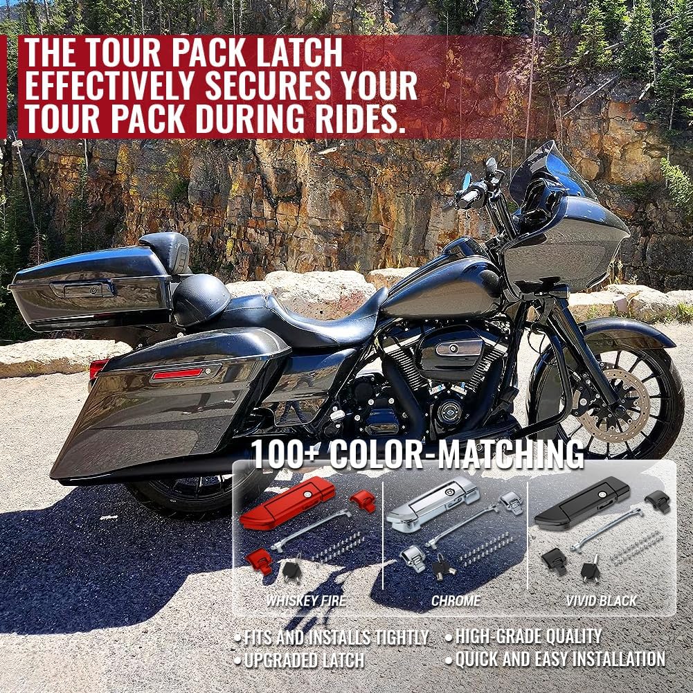 Tour Pack Latches & Hinges Kit Vivid Black for Harley Touring - Upgraded Locking Mechanism, Easy Install - Fits for Road King, Street Glide, Electra Glide 2014-2026