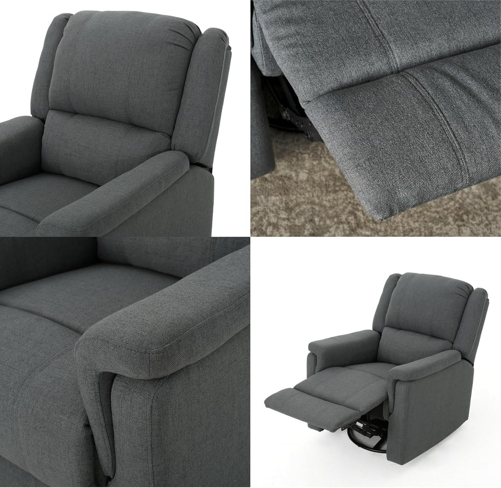 Merax Swivel Rocker Recliner Chair, Manual Reclining Sofa, Home Theater Seating for Living Room, Charcoal