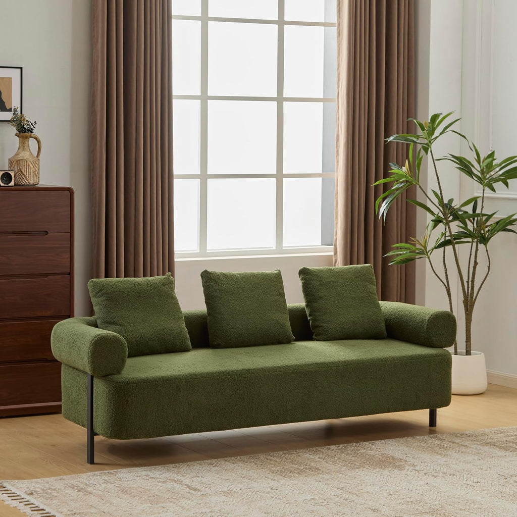 Christopher Knight Home Gilly 78' Modern Boucle Upholstered Sofa with Pillow, Oversized Comfy Cloud Couch with Wooden Frame, 3-Seater Sofa Couch for Living Room, Bedroom, Home Office, Olive Green