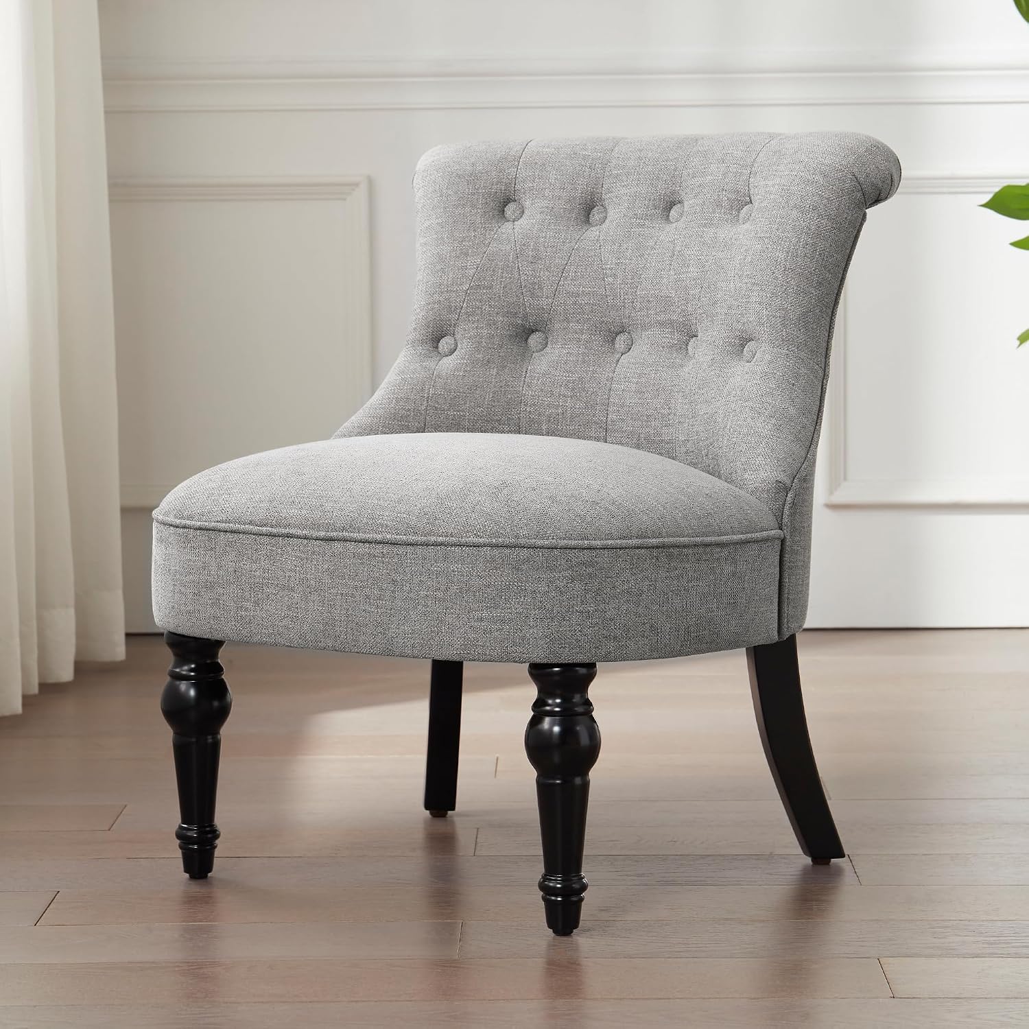 Zihanhome Armless Accent Chair, Living Room Chairs with Wooden Legs, Comfy Tufted Bedroom Chair, Upholstered Chair for Reading Rooms, Reception, Apartments and Dormitories (Grey)