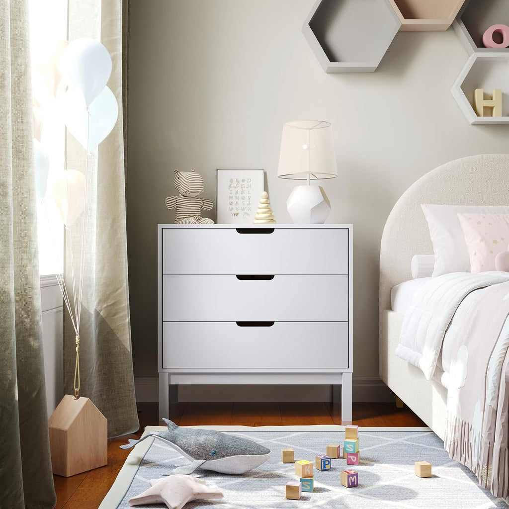 Flash Furniture Dallas Wood Dresser for Kids Bedroom, 3 Drawers, Solid Wood Frame, Interlocking Safety Mechanism, Smooth Ball Bearing Slides, White