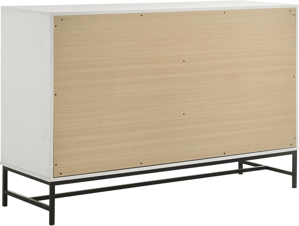 Coaster Home Furnishings - Sonora - Melamine - 6-Drawer Dresser with Contemporary Style, Black Metal Base, Bar Pull Handles, Rectangular Structure, Tip-Over Restraint - Bedroom - White - 224863