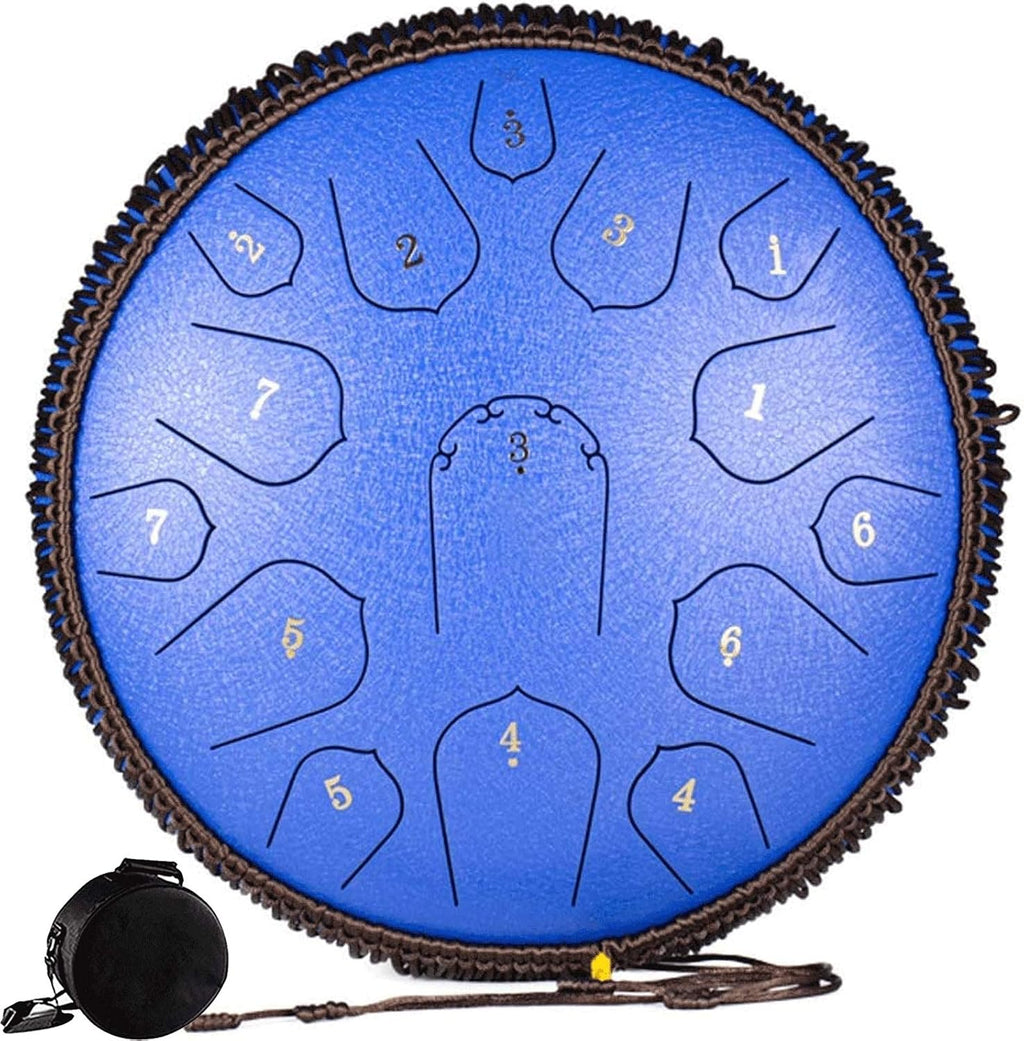 Steel Tongue Drum Lotus Handpan Drum 14-inch 15 Notes, Percussion Steel Drum Instrument with Travel Bag, Mallets, Note Sticker, for Meditation, Yoga
