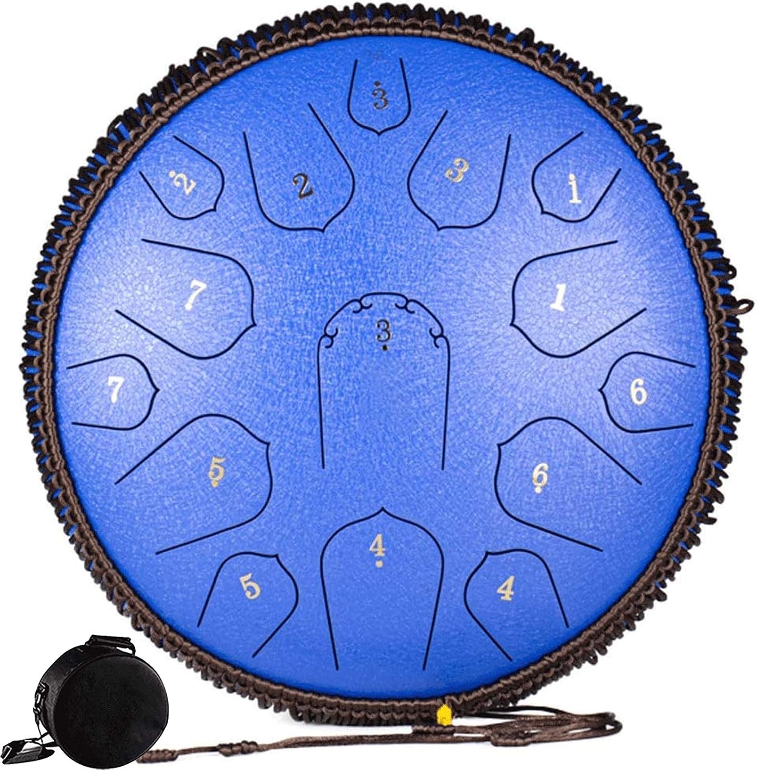 Steel Tongue Drum Lotus Handpan Drum 14-inch 15 Notes, Percussion Steel Drum Instrument with Travel Bag, Mallets, Note Sticker, for Meditation, Yoga