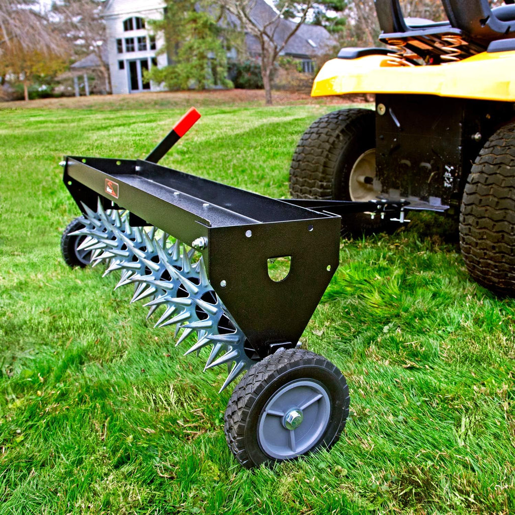 Brinly SAT2-40BH-P Tow Behind Spike Aerator with Transport Wheels, 40' - Hammered Black
