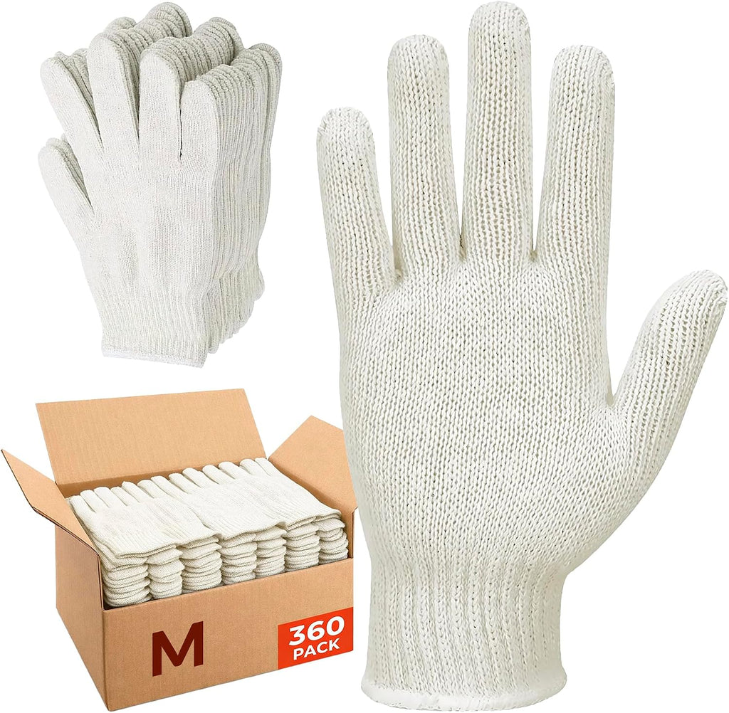 Work Gloves, Natural Cotton Polyester String Knit Gloves, 720 Pack (360 Pairs) Knit Work Glove with Elastic Wrist