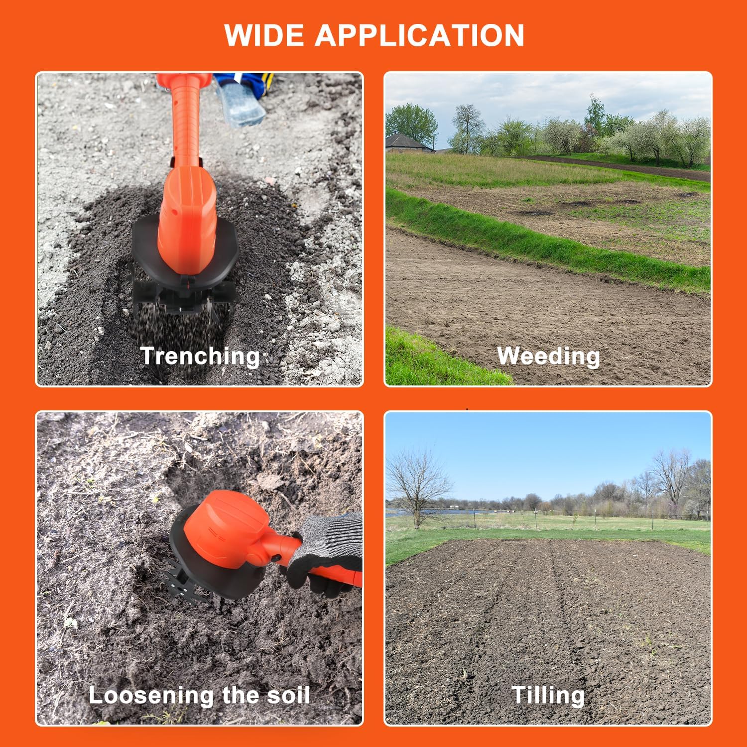 24V Cordless Tiller Cultivator, 4-Inch Tilling Width and Depth, Handheld with Extension Rod, 235 RPM Electric Garden Tiller, Lightweight 1.2kg Body, 2 × 1.5Ah Batteries & Charger.