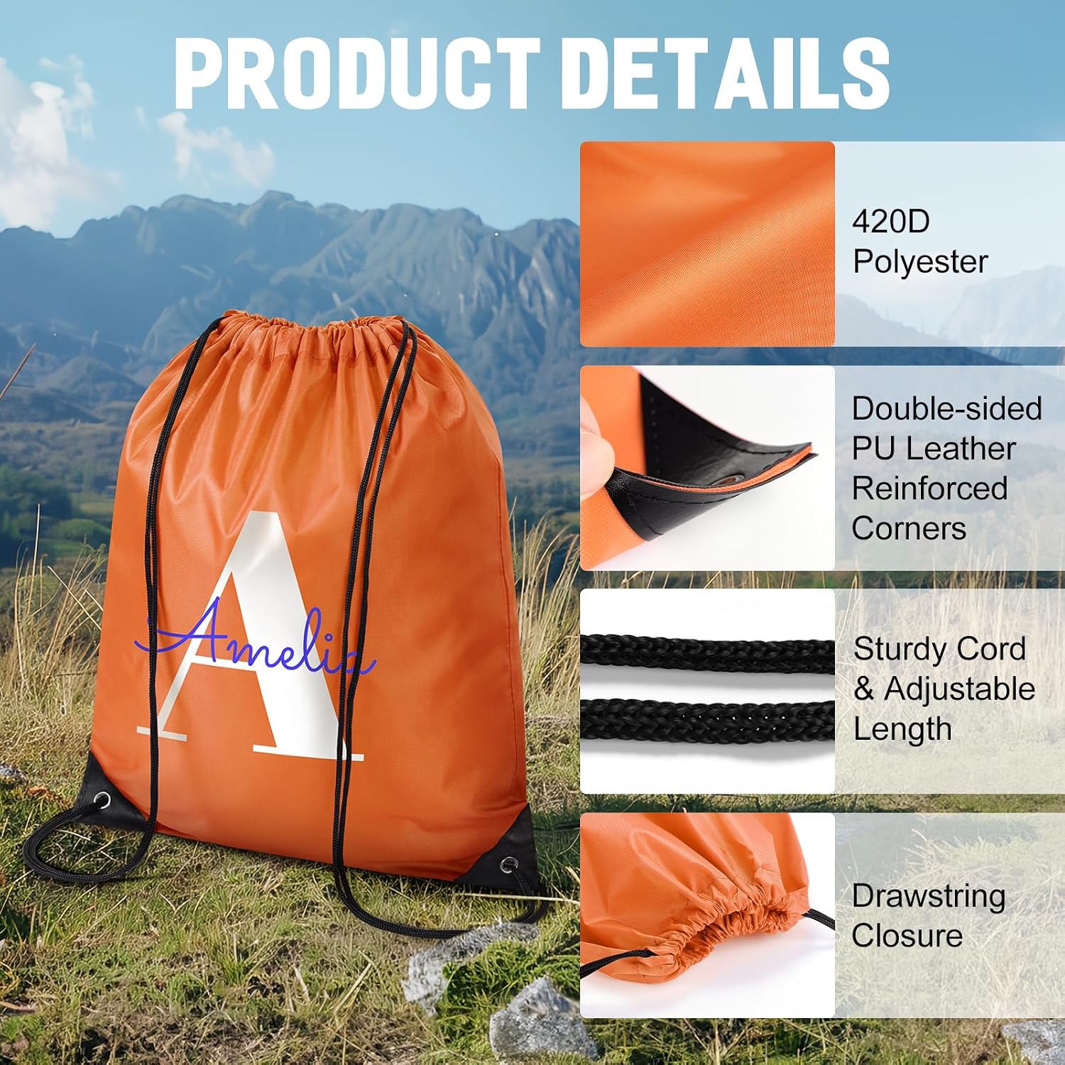 Fyore Custom Drawstring Bags with Logo Text, 50 Pack Bulk Personalized Promotional Items with Your Logo, 420D Polyester Customize Cinch Sack Bags for Travelling, Gym, Business Events, Daily Use