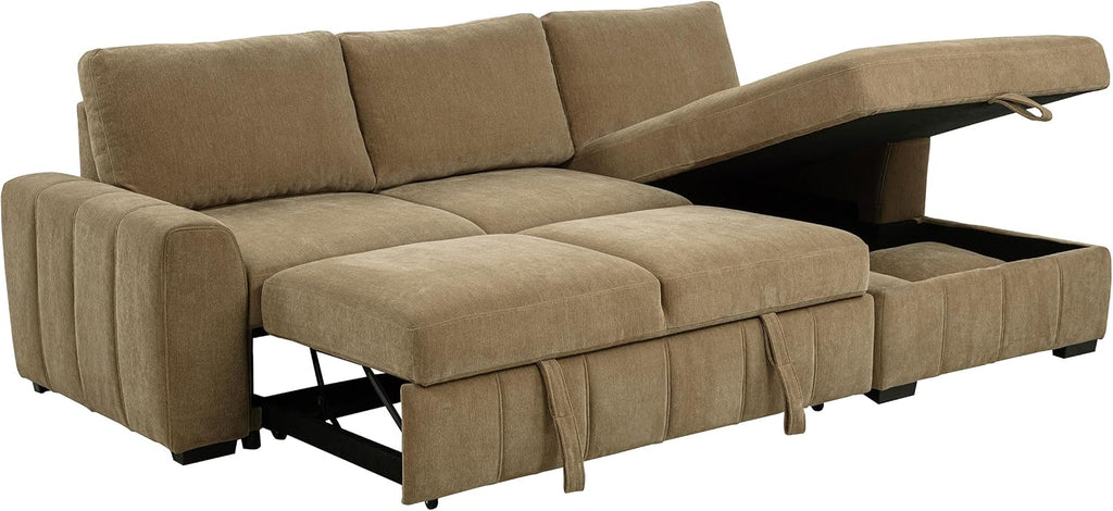 Coaster Home Furnishings - Pastrana - Wood and Fabric - Sleeper Sectional Sofa with Right-arm-Facing Chaise, and Track Arms - Living Room - Camel - 500348