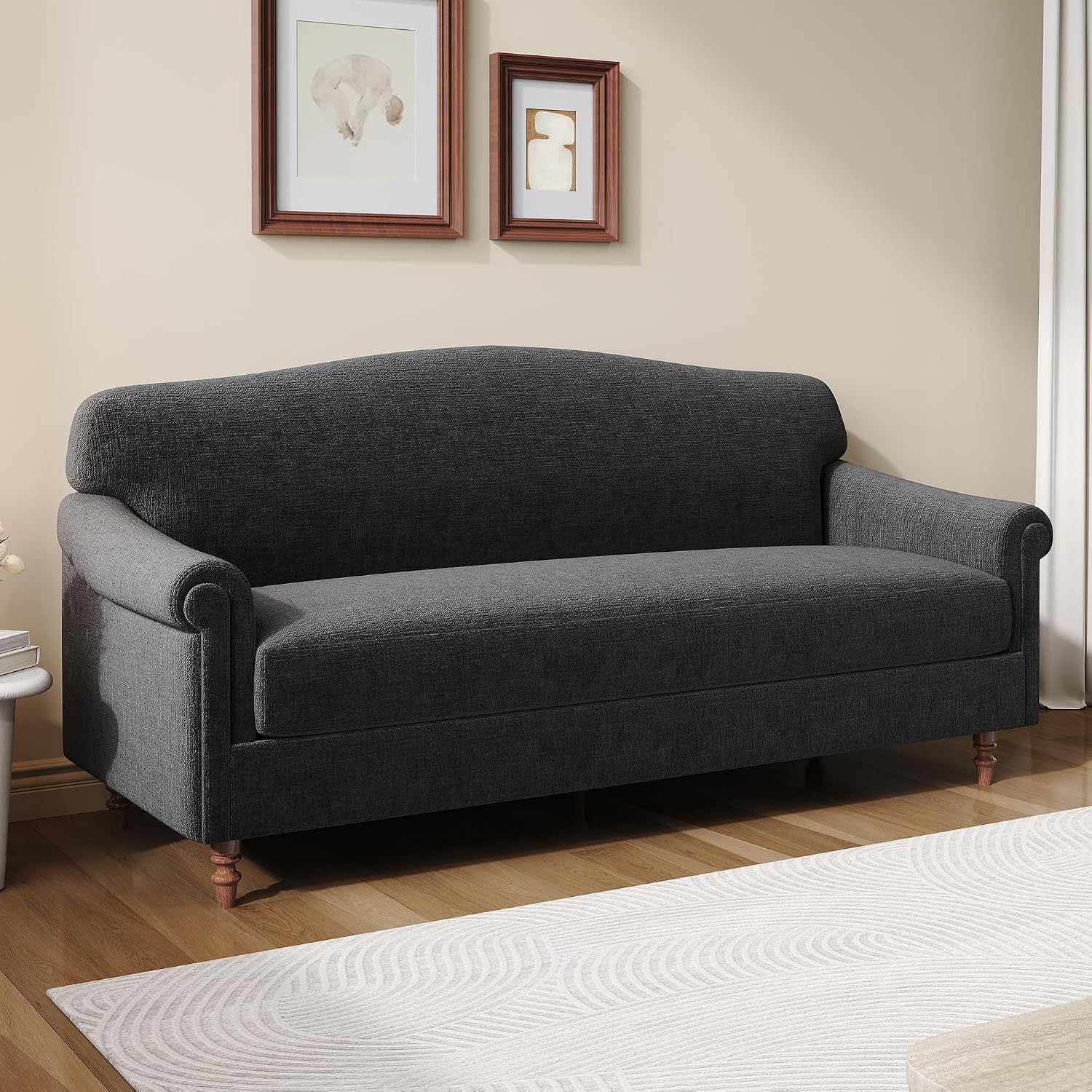 Christopher Knight Home Sola 77.5'' Modern Chenille Upholstered Loveseat Sofa with Rolled Armrest and Rubberwood Frame, 2-Seater Home Sofa Living Room, Comfy Couch for Hotel/Apartment, Dark Grey
