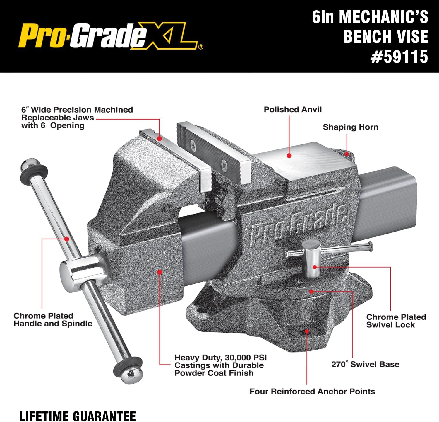 Pro-Grade Mechanic's Bench Vise 6-Inch Heavy Duty Vise with Swivel Base, 59115
